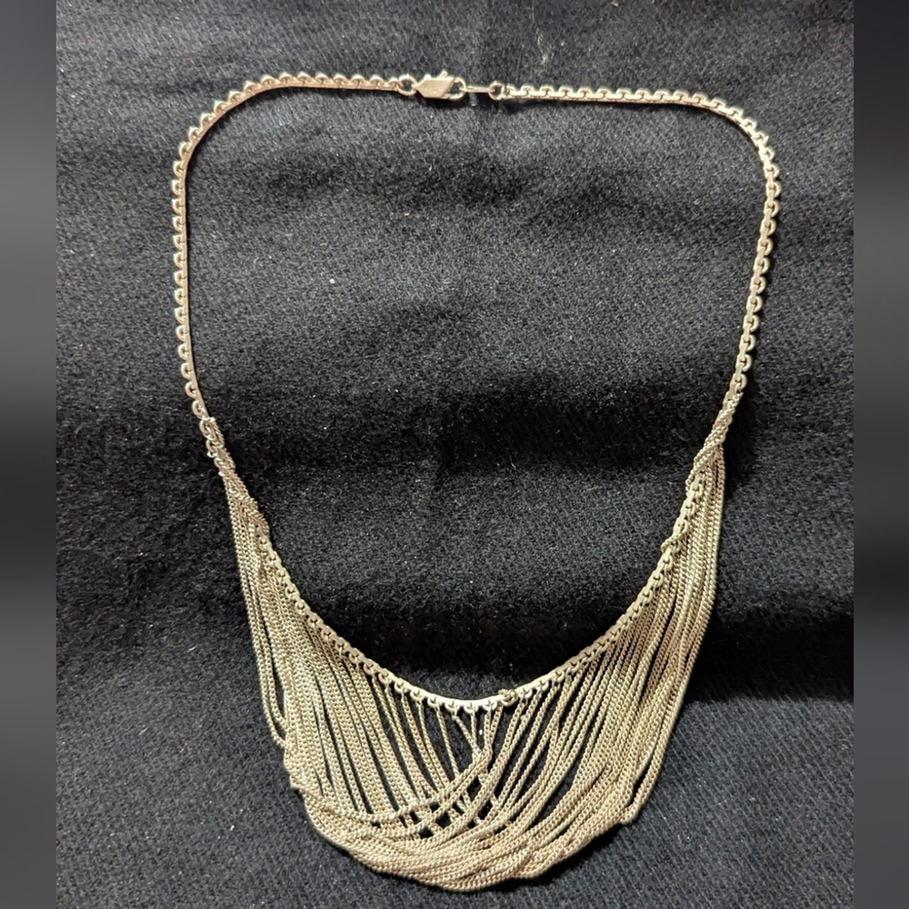 Silver Tone Layered Chain Bib Style Statement Necklace